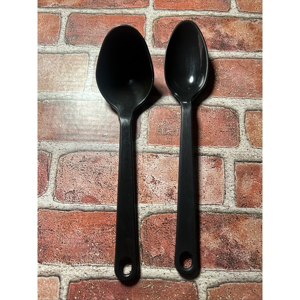 2 - Vintage Tailor Made Nylon Black Plastic Serving Cooking Spoons